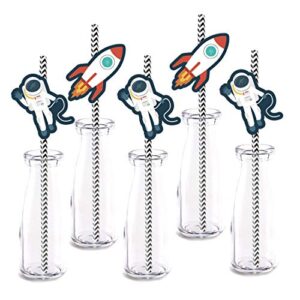 space party straw decor, 24-pack outer space moon landing birthday baby shower party decorations, paper decorative straws