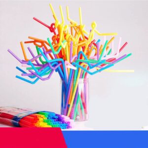 hongrun 100pcs disposable straw, colorful art plastic straw, bendable straw
