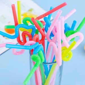 HongRun 100PCS Disposable Straw, Colorful Art Plastic Straw, Bendable Straw