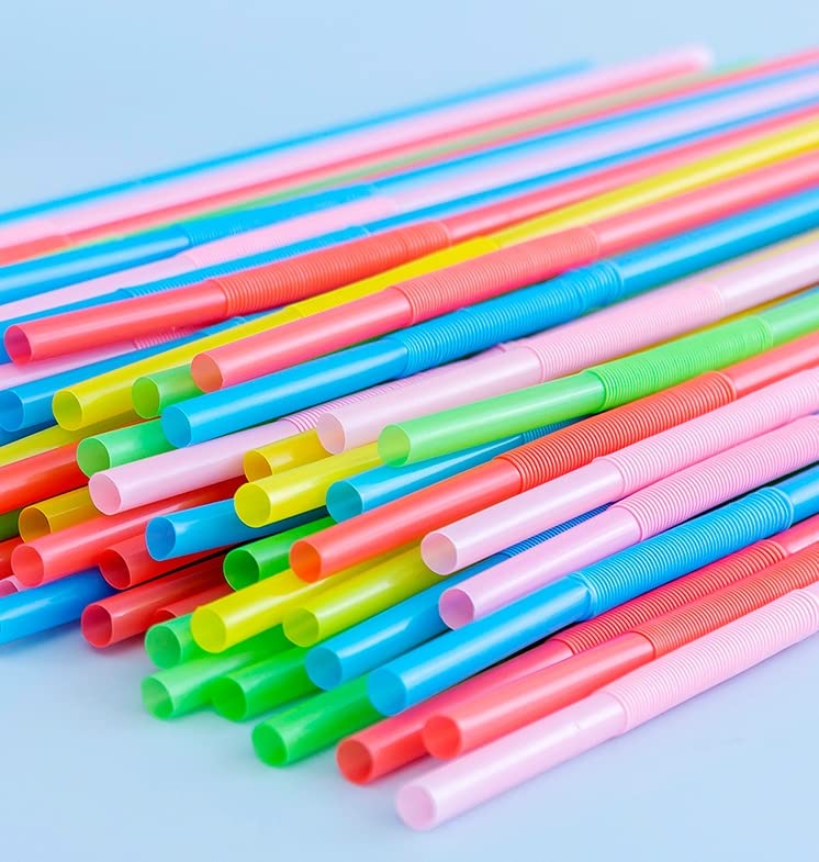 HongRun 100PCS Disposable Straw, Colorful Art Plastic Straw, Bendable Straw