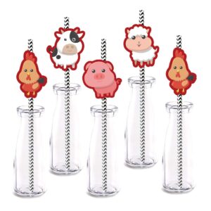 farm animals party straw decor, 24-pack baby shower or birthday farmhouse party decorations, paper decorative straws