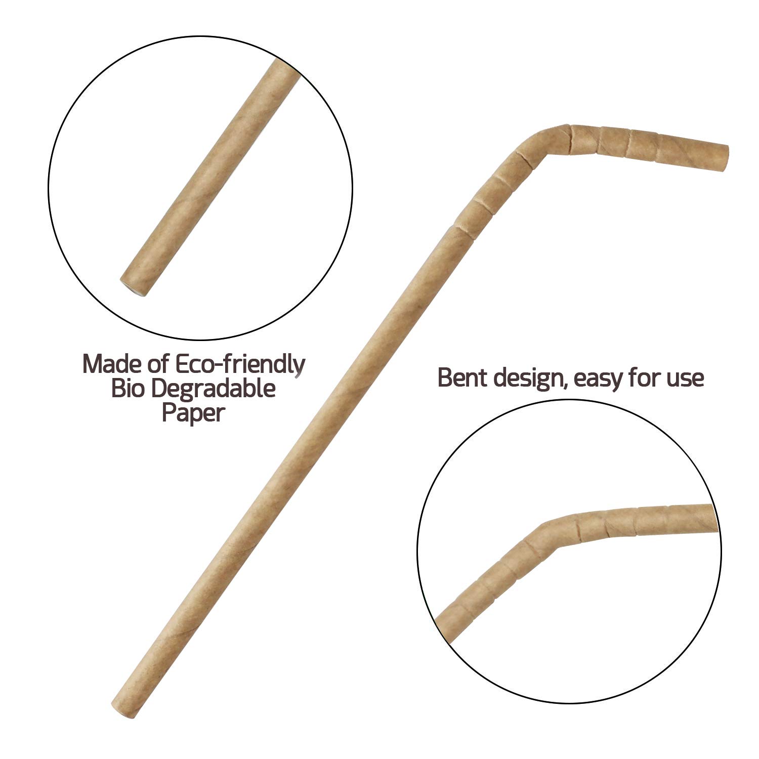 250pc Bendable Brown Paper Eco Friendly Biodegradable Straws Compostable And Disposable For Drinking Or Crafts