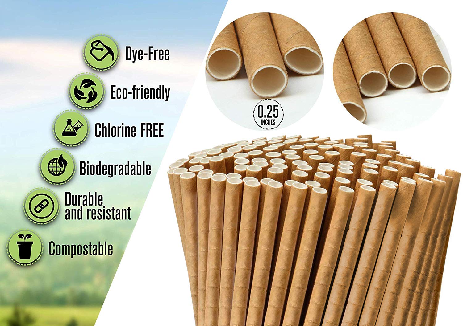 250pc Bendable Brown Paper Eco Friendly Biodegradable Straws Compostable And Disposable For Drinking Or Crafts