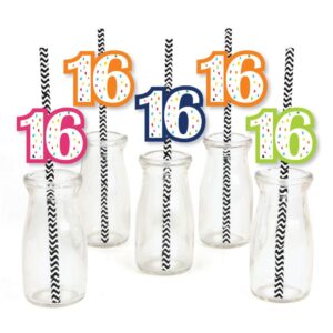 16th birthday - cheerful happy birthday - paper straw decor - colorful sweet sixteen birthday party striped decorative straws - set of 24