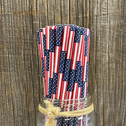 American Flag Paper Straws - Patriotic Party Supply - Red White and Blue - 50 Pack