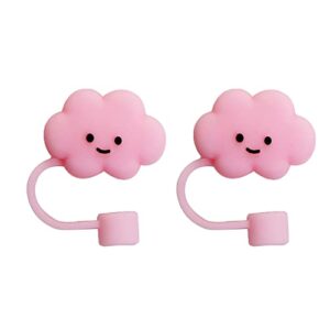 2 pcs straw tips cover reusable silicone drinking straw cap reusable straw protector cloud shape dust-proof straw plug (pink 2pcs)
