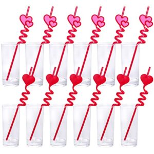 12pcs valentine reusable straws valentine's day plastic straws long red drinking straws heart valentine's day party straws for valentine wedding party(red, 12)