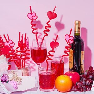 12pcs Valentine Reusable Straws Valentine's Day Plastic Straws Long Red Drinking Straws Heart Valentine's Day Party Straws for Valentine Wedding Party(Red, 12)