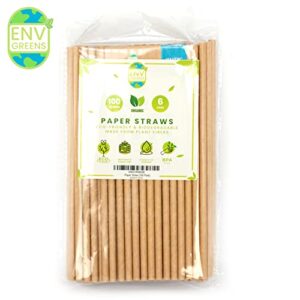 EnvGreens Biodegradable Paper Drinking Straws - 100% Eco-Friendly Compostable & Disposable Drinking Straws for Juices, Restaurants and Party supplies (100 Pack)