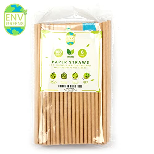 EnvGreens Biodegradable Paper Drinking Straws - 100% Eco-Friendly Compostable & Disposable Drinking Straws for Juices, Restaurants and Party supplies (100 Pack)