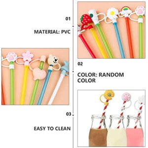 SOLUSTRE 10Pcs Silicone Straw Covers Cap Reusable Straw Tips Lids Cute Straw Caps Straw Topper Straw Tip Covers Protectors for Accessories, Random Style