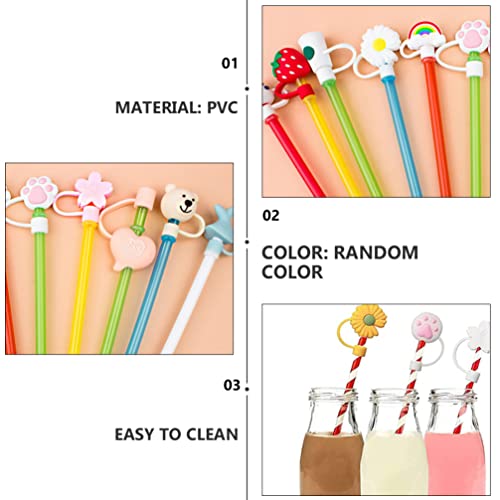 SOLUSTRE 10Pcs Silicone Straw Covers Cap Reusable Straw Tips Lids Cute Straw Caps Straw Topper Straw Tip Covers Protectors for Accessories, Random Style