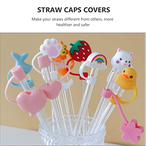 SOLUSTRE 10Pcs Silicone Straw Covers Cap Reusable Straw Tips Lids Cute Straw Caps Straw Topper Straw Tip Covers Protectors for Accessories, Random Style