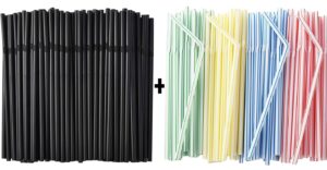 alink 500 black flexible straws + 500 striped straws