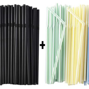 ALINK 500 Black Flexible Straws + 500 Striped Straws