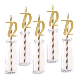 72nd birthday paper straw decor, 24-pack real gold glitter cut-out numbers happy 72 years party decorative straws