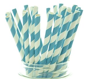 aqua blue striped drinking straws - 25 pack - vintage bulk paper straws, aqua blue stripe party straws