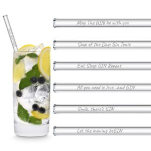 halm glass straws gin quotes edition 6x 8 inch (20 cm) reusable with funny gin sayings gift made in germany