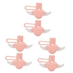 gadpiparty 6 pcs tips silicone cup reusable tip design favor shaped heart festival shape of with seal party all wing airtight for plugs straw drinking anti- plug outdoor