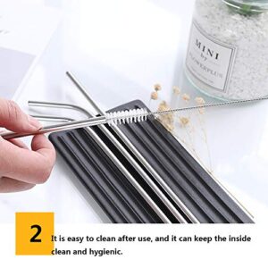 Set of 8 Stainless Steel Metal Straws Ultra Long 10.5 In Reusable Straws for Tumblers Rumblers Cold Beverage (4 Straight|4 Bent|2 Brushes)