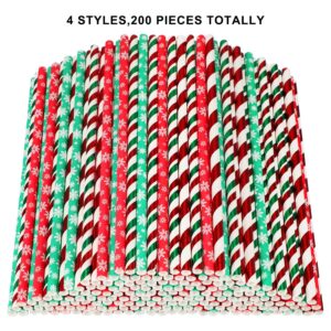 200 Pieces Christmas Paper Straws Drinking Straws Colorful Stripe Paper Straw for Christmas Party Supplies (Color Set 4)