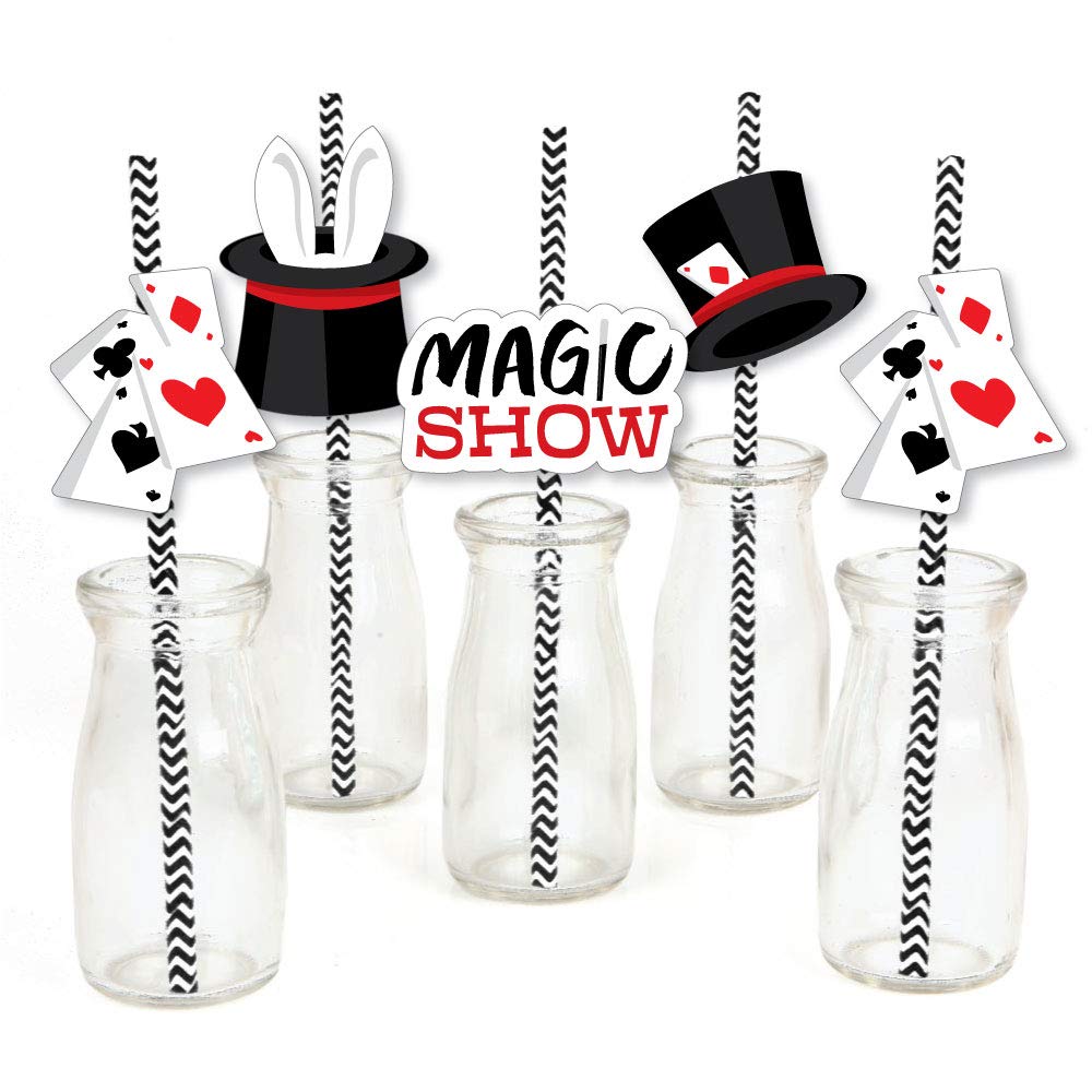 Big Dot of Happiness Ta-Da, Magic Show - Paper Straw Decor - Magical Birthday Party Striped Decorative Straws - Set of 24