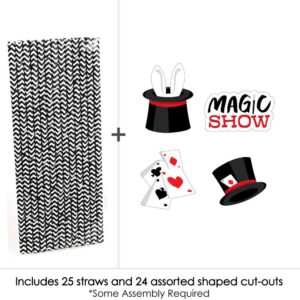 Big Dot of Happiness Ta-Da, Magic Show - Paper Straw Decor - Magical Birthday Party Striped Decorative Straws - Set of 24