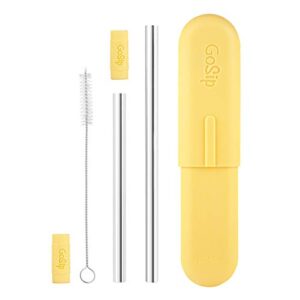 final touch gosip 3-in-1 reusable stainless steel drinking straws with cleaning brush and go sip case (lemon yellow) (rs200-12)