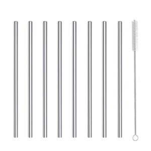 Cocktail Straws Short Small Mini Straw Reusable Metal Stainless Steel Bar Drinking Straws Set with Cleaner Brush for Cocktails Rock Gin Glass Coffee Wine Mason Jar Tumblers Fruit Juice, Silver 8 Pcs