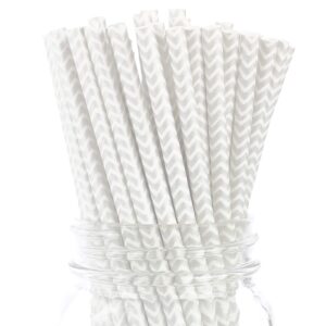 cleverdelights silver chevron paper straws - 100 straws - biodegradable eco-friendly drinking straws