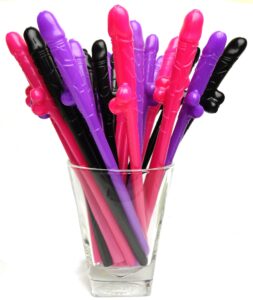 bachelorette party penis straws - set of 30 pcs pink, black, purple - best bride shower decoration