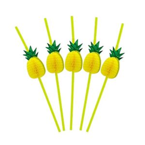 luoem 30 pcs pineapple disposable straws colorful 3d fruit plastic drinking straws stereoscopic straws hawii theme party supplies (yellow)