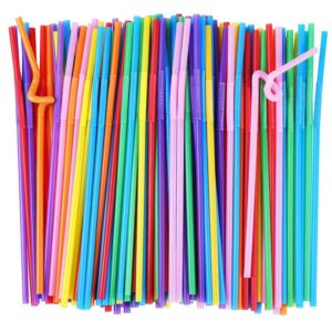 ALINK 100 Black Plastic Bubble Tea Smoothie Straws + 100 PCS Colorful Plastic Long Flexible Straws