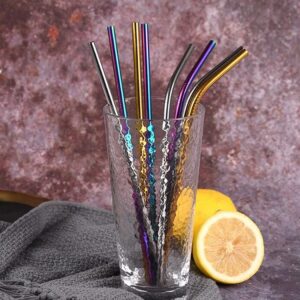 Hoshen 10Pcs Reusable Stainless Steel Color Straws, Color Metal Full Straight Straws (Including 2 Brushes), Suitable For 20/24/30 Ounce Tumblers, 8.5 Inches-Full Straight