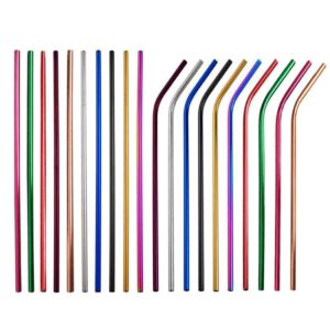 Hoshen 10Pcs Reusable Stainless Steel Color Straws, Color Metal Full Straight Straws (Including 2 Brushes), Suitable For 20/24/30 Ounce Tumblers, 8.5 Inches-Full Straight