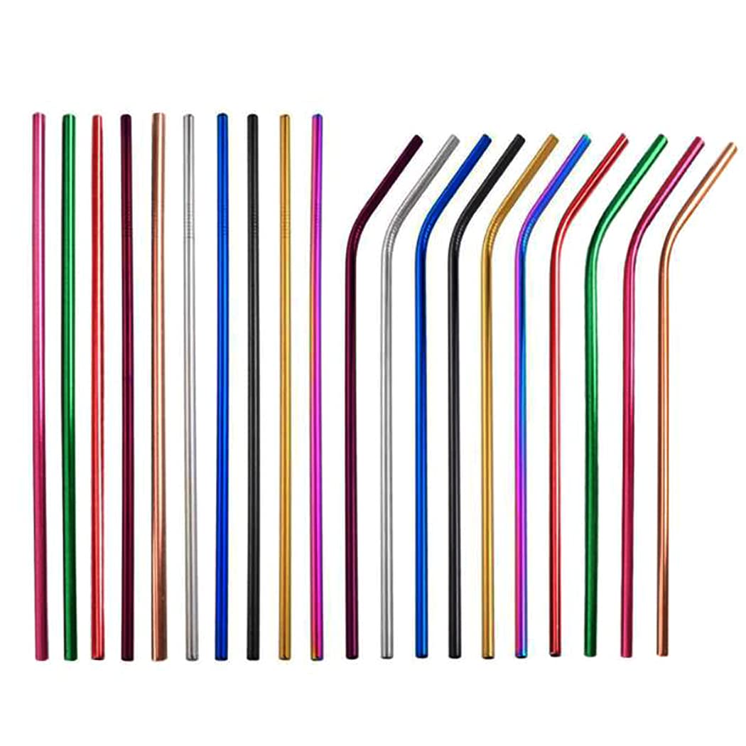 Hoshen 10Pcs Reusable Stainless Steel Color Straws, Color Metal Full Straight Straws (Including 2 Brushes), Suitable For 20/24/30 Ounce Tumblers, 8.5 Inches-Full Straight