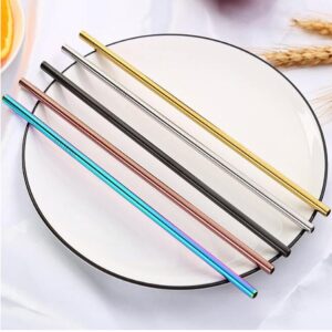 Hoshen 10Pcs Reusable Stainless Steel Color Straws, Color Metal Full Straight Straws (Including 2 Brushes), Suitable For 20/24/30 Ounce Tumblers, 8.5 Inches-Full Straight