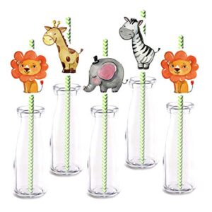 jungle animals party straw decor, 24-pack safari zoo wild animal baby shower or kids birthday paper decorative straws