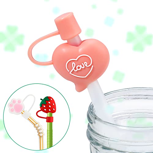 6pcs Straw Covers Cap, Silicone Drinking Straw Tips Lids Straw Covers for Reusable Straws Straw Toppers for Sippy Cups with 6-8mm Straws Dust-Proof (6 Different Cute Cartoon Patterns)