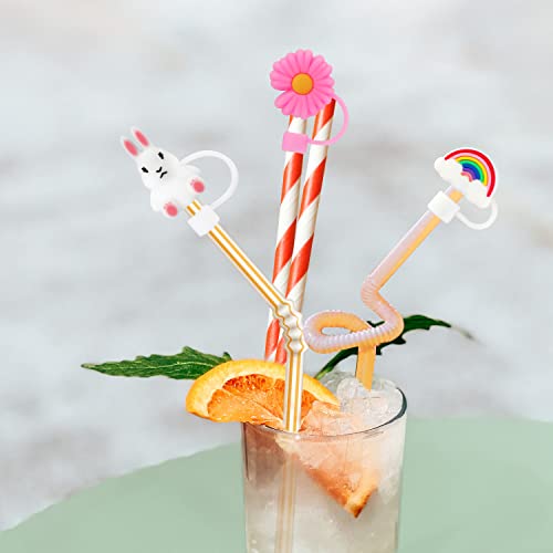 6pcs Straw Covers Cap, Silicone Drinking Straw Tips Lids Straw Covers for Reusable Straws Straw Toppers for Sippy Cups with 6-8mm Straws Dust-Proof (6 Different Cute Cartoon Patterns)