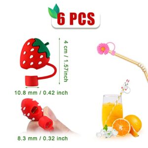 6pcs Straw Covers Cap, Silicone Drinking Straw Tips Lids Straw Covers for Reusable Straws Straw Toppers for Sippy Cups with 6-8mm Straws Dust-Proof (6 Different Cute Cartoon Patterns)