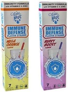 water magic immune defense water flavor enhancing straws - includes 7 berry boost straws and 7 mega orange immune support straws