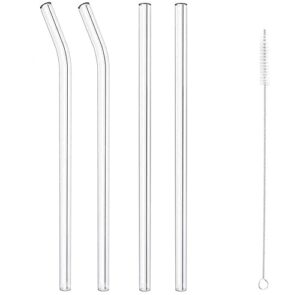 soomile reusable glass straws set, pack of 4 clear glass straws with cleaning brush (2bent2straight)