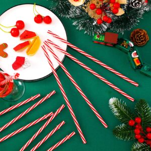 Christmas Reusable Plastic Straws Long Red Striped Straws Xmas Drinking Straws with Rings for Christmas Wedding Party Supplies(48 Pieces,9 Inch)