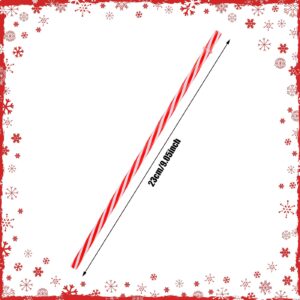 Christmas Reusable Plastic Straws Long Red Striped Straws Xmas Drinking Straws with Rings for Christmas Wedding Party Supplies(48 Pieces,9 Inch)