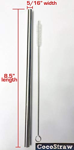 CocoStraw B00K4PP0VK 8 Large Wide Smoothie Straws/Straight Frozen Drink Straw, Stainless Steel