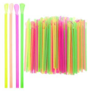 plastic straws 150pcs disposable spoon straws dual use drinking spoon straw for milkshakes shaved ice (mixed color) straws disposable