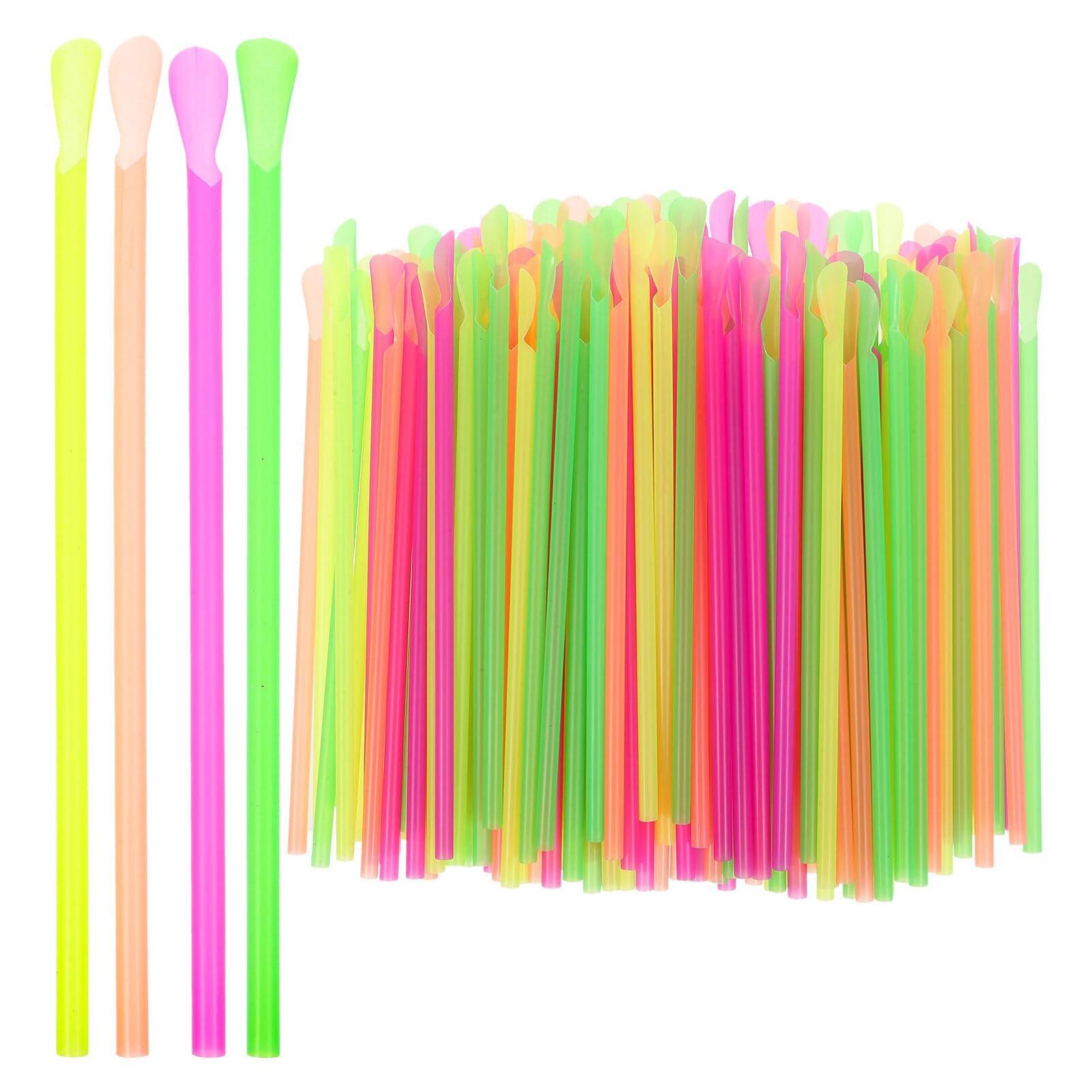 Plastic Straws 150pcs Disposable Spoon Straws Dual Use Drinking Spoon Straw for Milkshakes Shaved Ice (Mixed Color) Straws Disposable