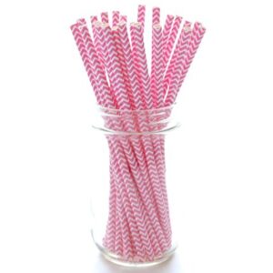 Fuchsia Hot Pink Chevron Straw - 25 Pack - Wedding Paper Party Straws, Princess Candy Striped Straws, Pink Chevron Drinking Straws
