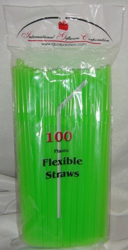 IGC 100 Straws - Flex/Flexible Drinking Straws - Luau - Wedding - Party - Lime Green - 100 Flexible Straws